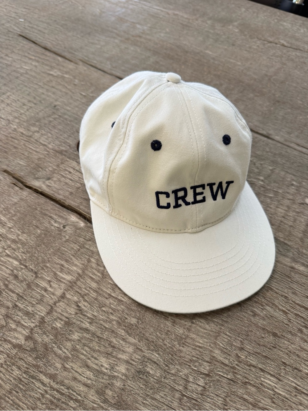 J. Crew Cream Baseball Cap with Navy 'CREW' Embroidery
